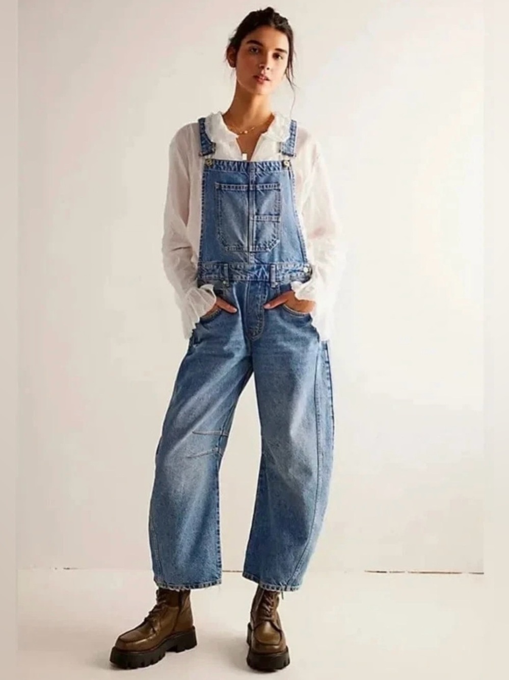 Free People We The Free Good Luck Barrell Denim Overall Ultra Light Beam size M